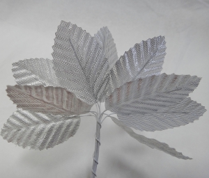 Листики 12 шт СЕРЕБРИСТЫЕ  (длина 10 см , листик 5 см) .