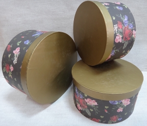 Подарочная коробка -(1018 комплект 3шт )цв.цветы ,крышка золотистая